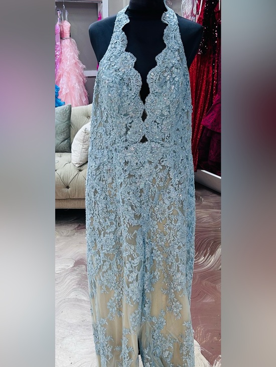 Jovani Dresses & Skirts - Jovani Light Blue Lace Halter Gown